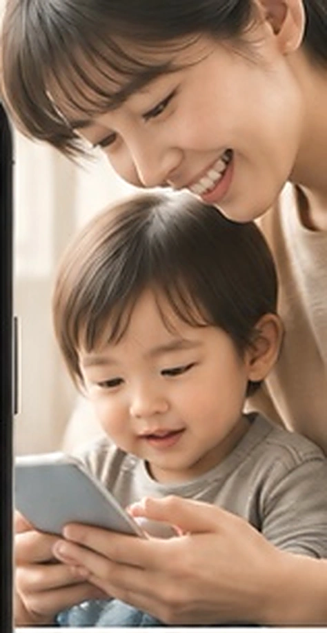 スマホを見る親子